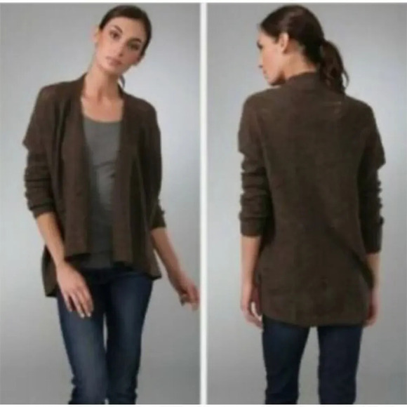 Vince Women’s Yak Hair & Wool Drop Needle Open Front Brown Cardigan Sweater XS - Picture 2 of 8